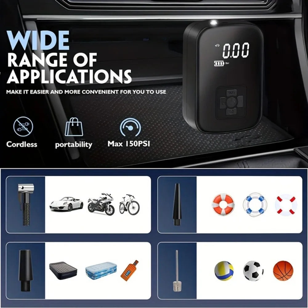 Portable Digital Air Pump – Cordless Tyre Inflator with LED Display