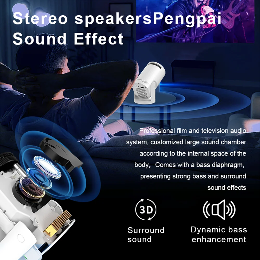 Mini Smart Projector – 1080P HD, WiFi 6 & Bluetooth