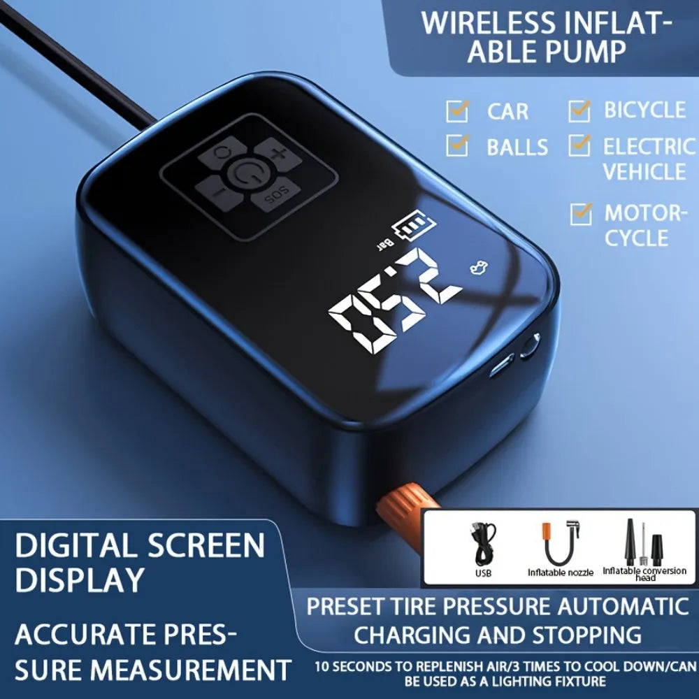 Portable Digital Air Pump – Cordless Tyre Inflator with LED Display