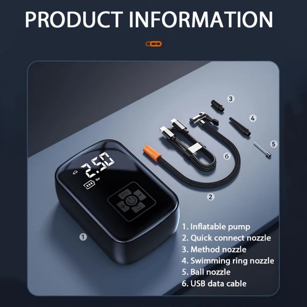Portable Digital Air Pump – Cordless Tyre Inflator with LED Display