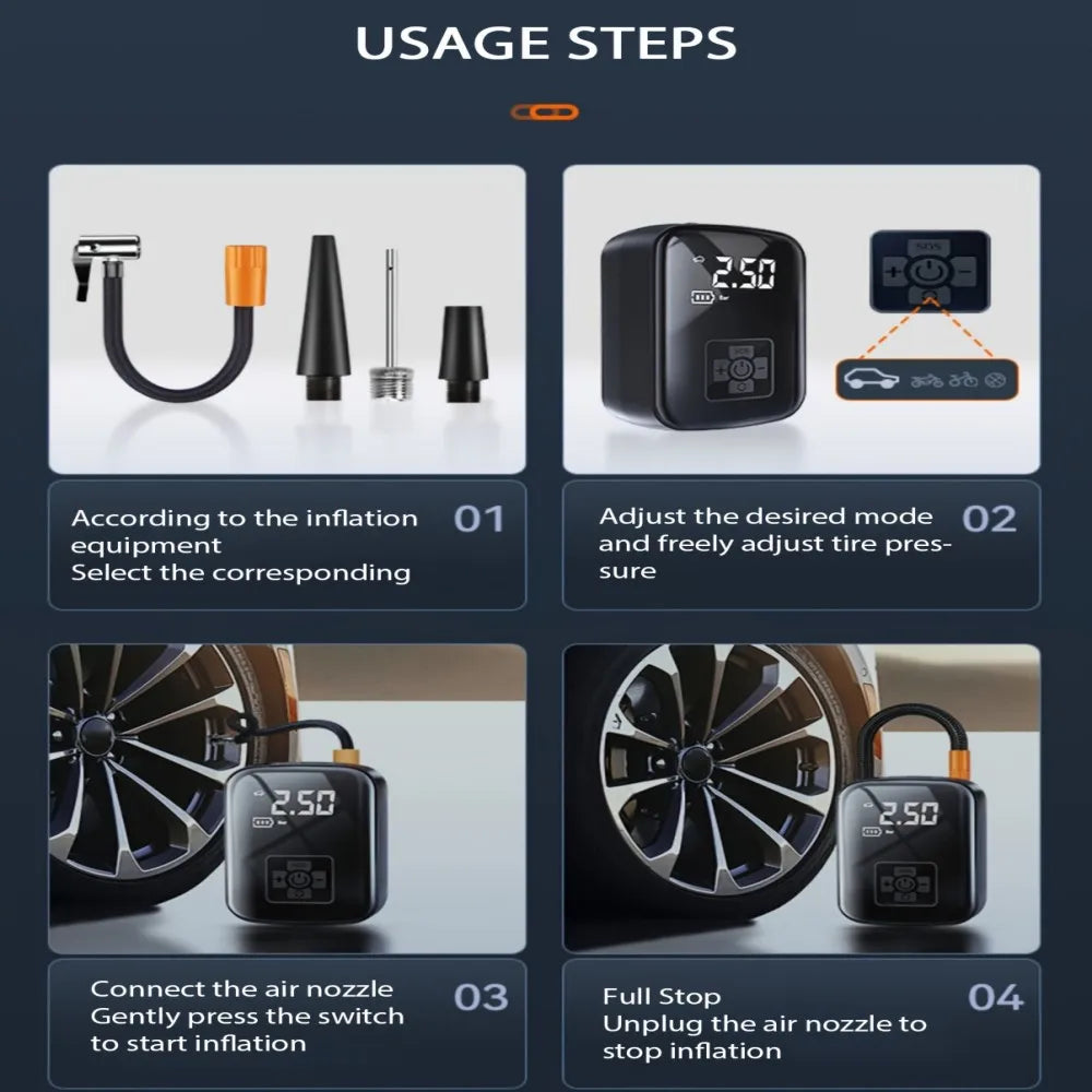 Portable Digital Air Pump – Cordless Tyre Inflator with LED Display
