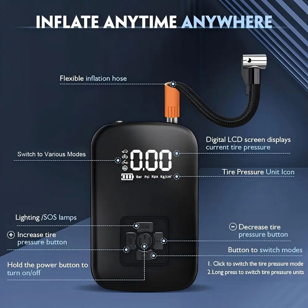 Portable Digital Air Pump – Cordless Tyre Inflator with LED Display