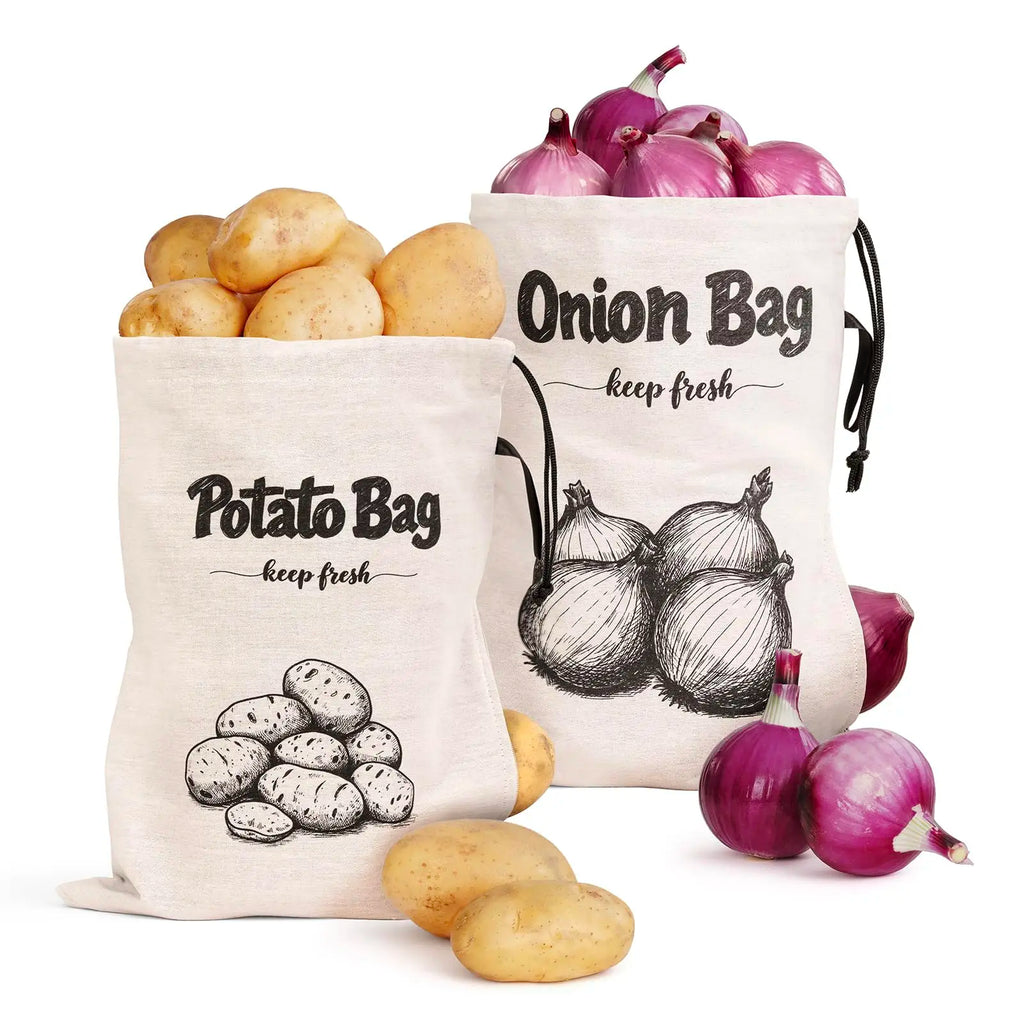 Onion & Potato Storage Bag Large Canvas Drawstring Fresh Keeper