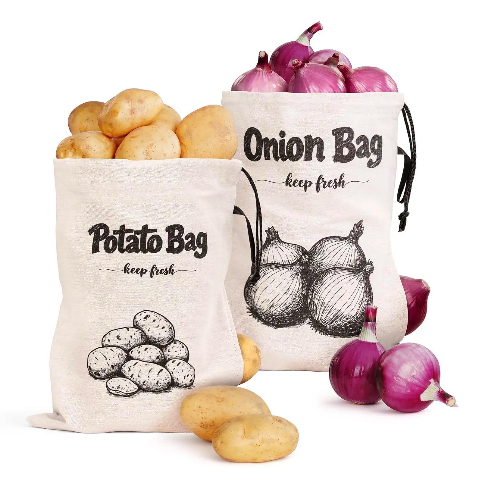 Onion & Potato Storage Bag Large Canvas Drawstring Fresh Keeper
