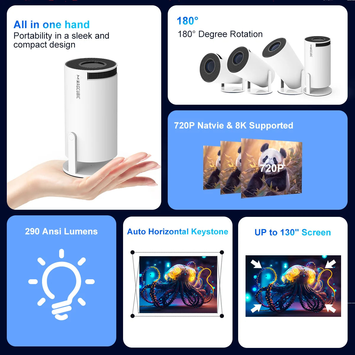 HY300 Pro Mini Projector – 1080P, WiFi 6 & Bluetooth (Android 14)