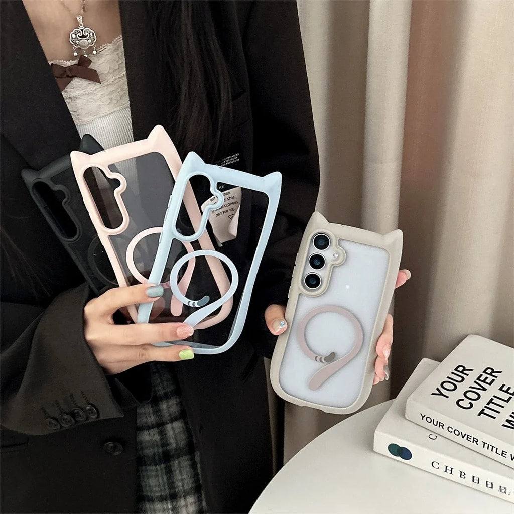 S26 Mansion Cat Ear Magnetic Case – Clear Premium Edition