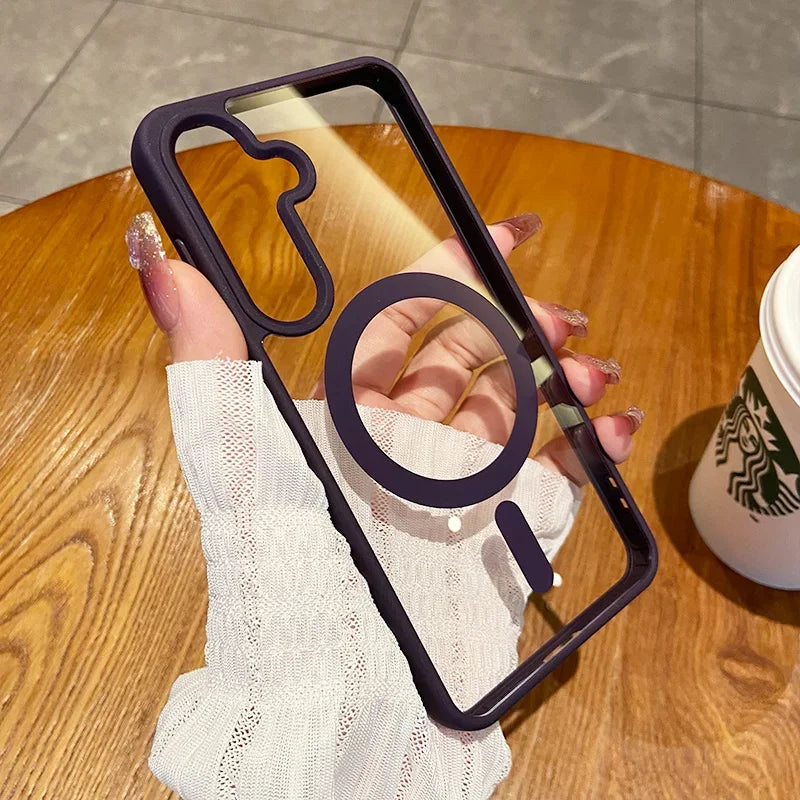 For Magsafe Wireless Charge Case for Samsung Galaxy S26 S25 FE S22 S23 Plus S24 Ultra Clear Shockproof Magnetic Bumper Cover