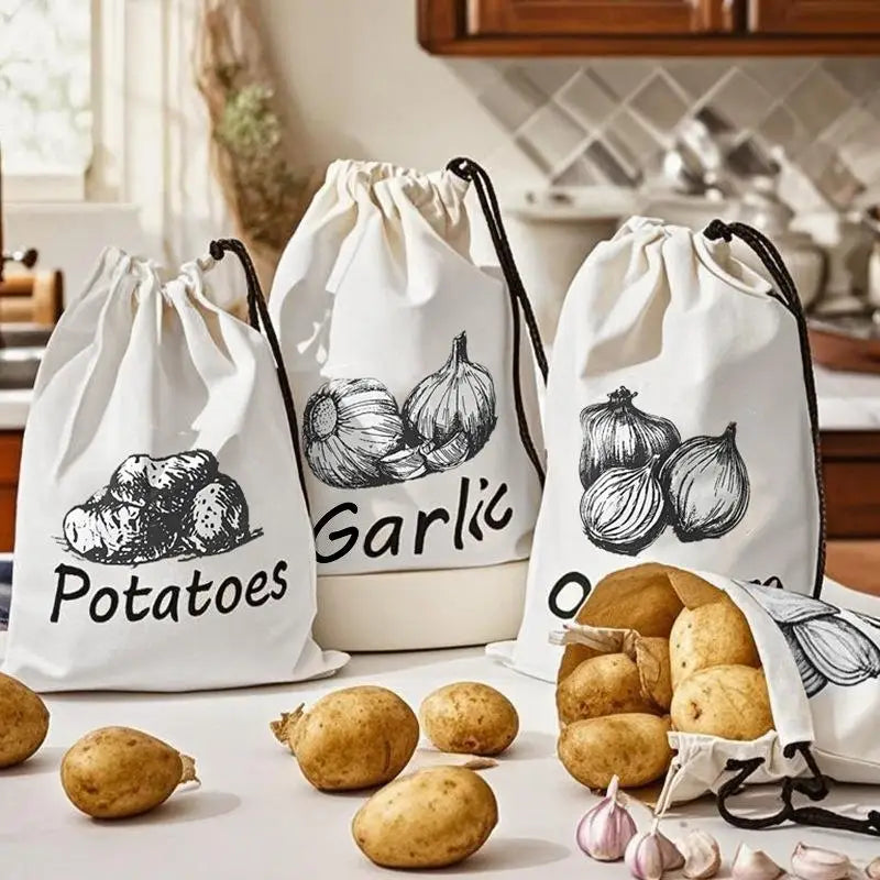 Onion & Potato Storage Bag Large Canvas Drawstring Fresh Keeper