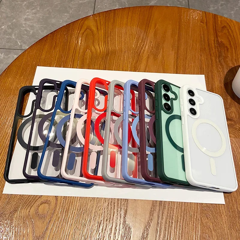 For Magsafe Wireless Charge Case for Samsung Galaxy S26 S25 FE S22 S23 Plus S24 Ultra Clear Shockproof Magnetic Bumper Cover