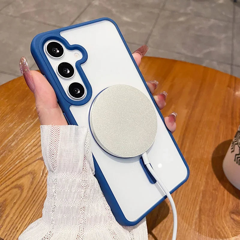 For Magsafe Wireless Charge Case for Samsung Galaxy S26 S25 FE S22 S23 Plus S24 Ultra Clear Shockproof Magnetic Bumper Cover