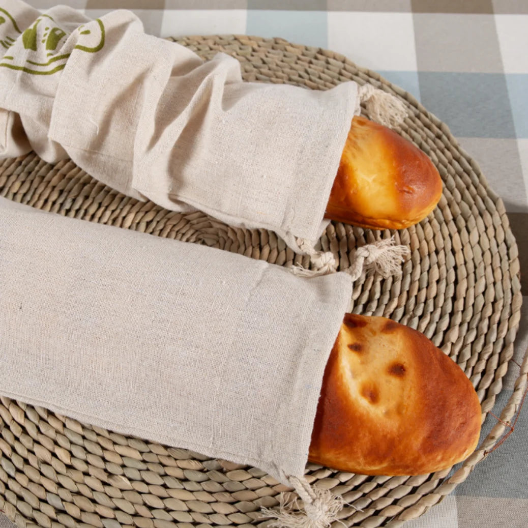 Artisan Linen Bread Bag – Reusable Drawstring Storage