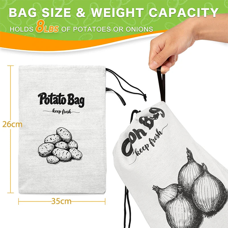 Onion & Potato Storage Bag Large Canvas Drawstring Fresh Keeper
