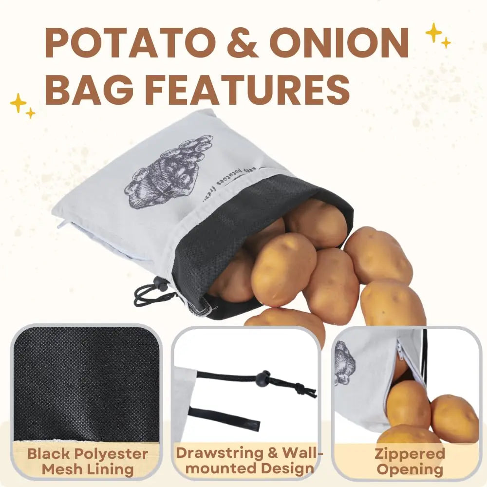 Onion & Potato Storage Bag Large Canvas Drawstring Fresh Keeper
