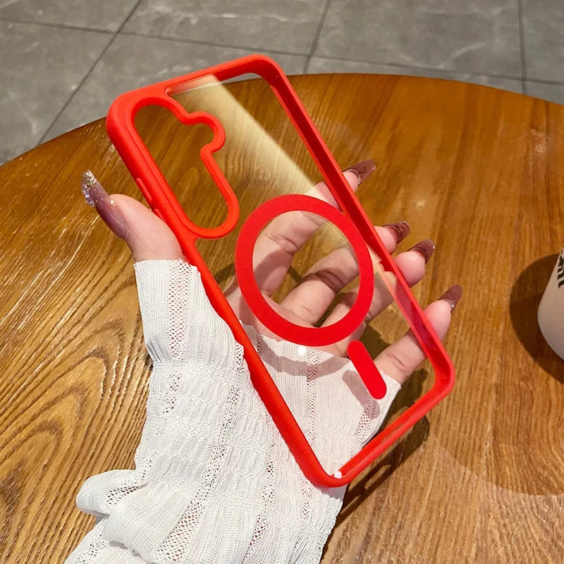 For Magsafe Wireless Charge Case for Samsung Galaxy S26 S25 FE S22 S23 Plus S24 Ultra Clear Shockproof Magnetic Bumper Cover
