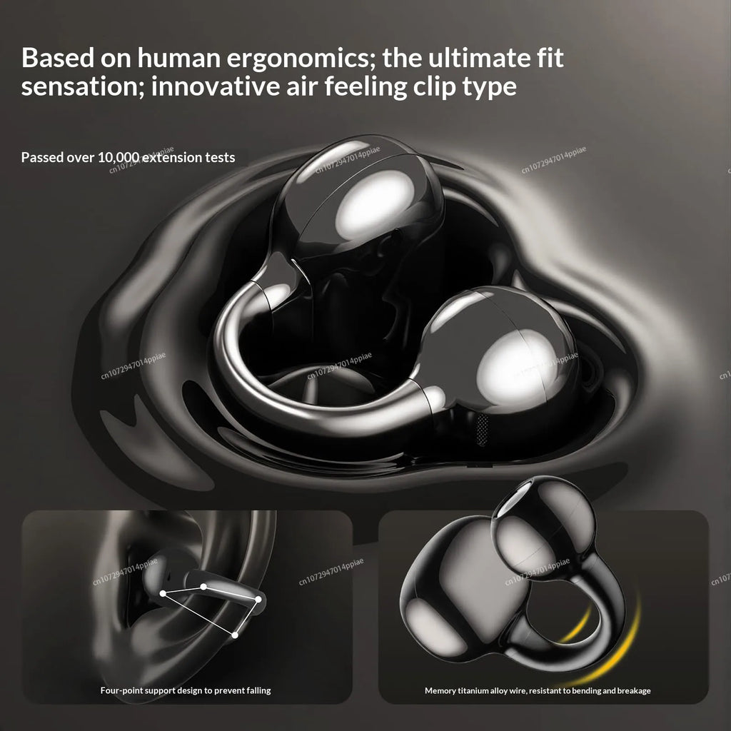 Bluetooth Clip-On Open Ear Sports Earbuds with Mic & Long Battery Life