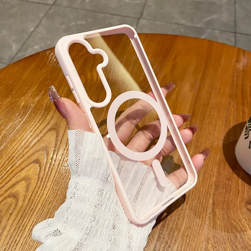For Magsafe Wireless Charge Case for Samsung Galaxy S26 S25 FE S22 S23 Plus S24 Ultra Clear Shockproof Magnetic Bumper Cover