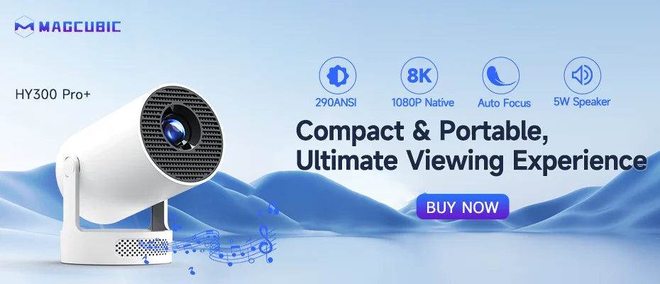 HY300 Pro Mini Projector – 1080P, WiFi 6 & Bluetooth (Android 14)