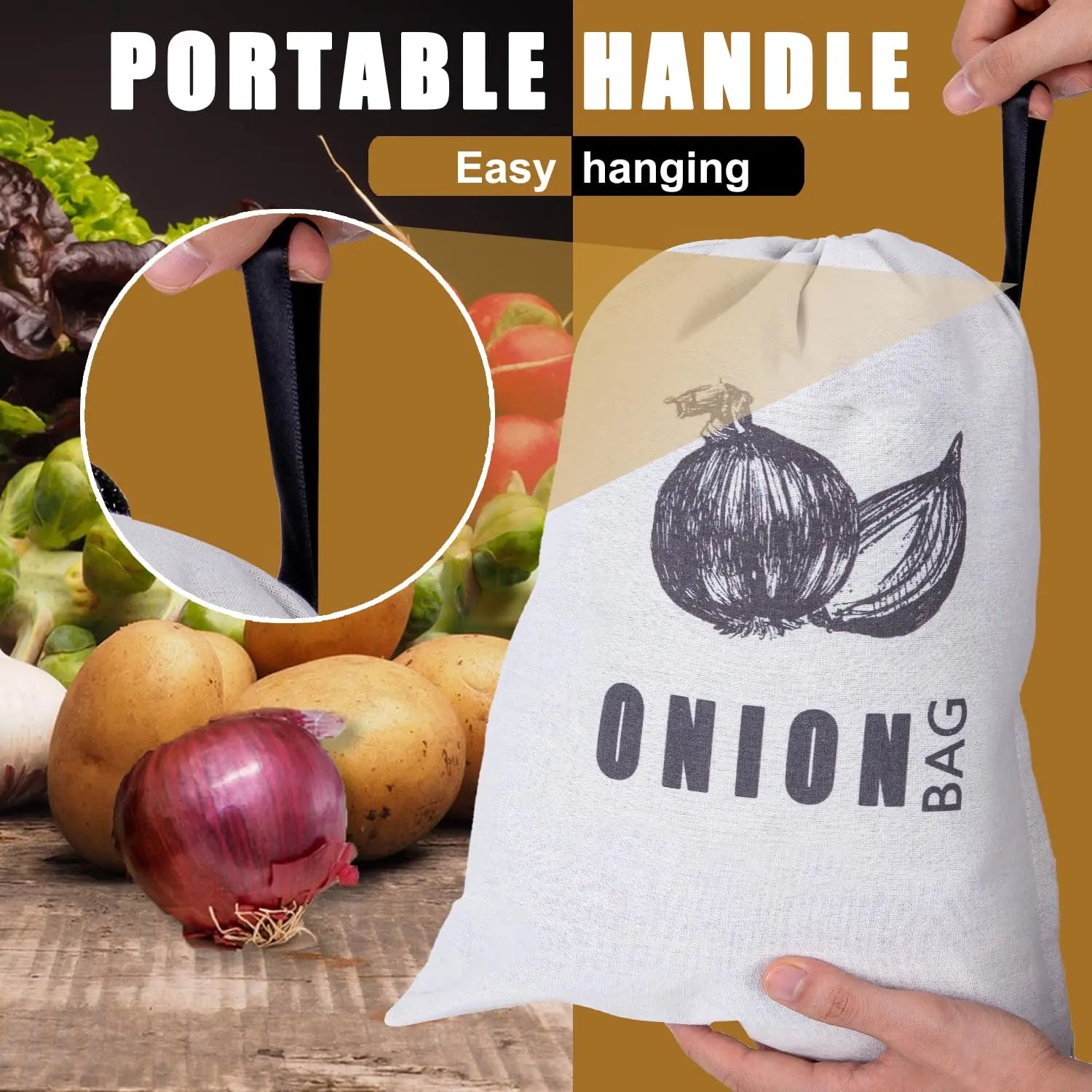 Onion & Potato Storage Bag Large Canvas Drawstring Fresh Keeper