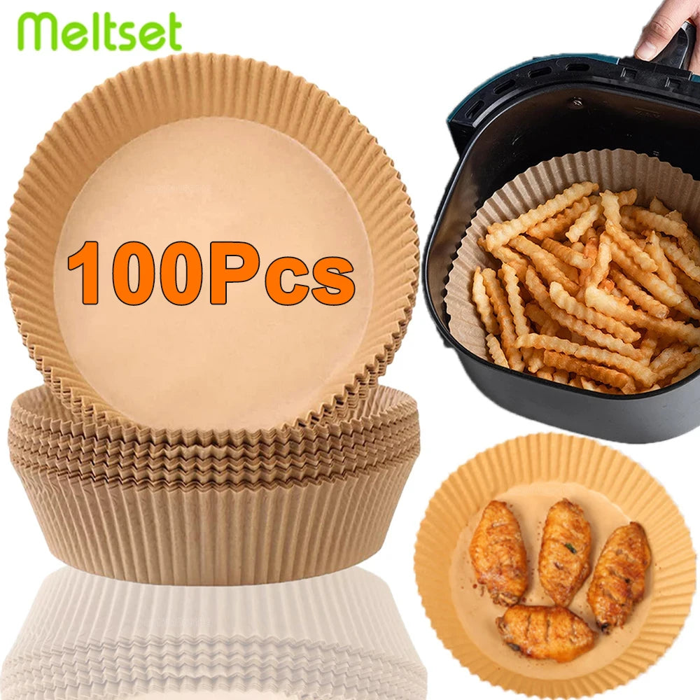 Round Air Fryer Paper Liners (50/100PCS) – Non-Stick Disposable Sheets