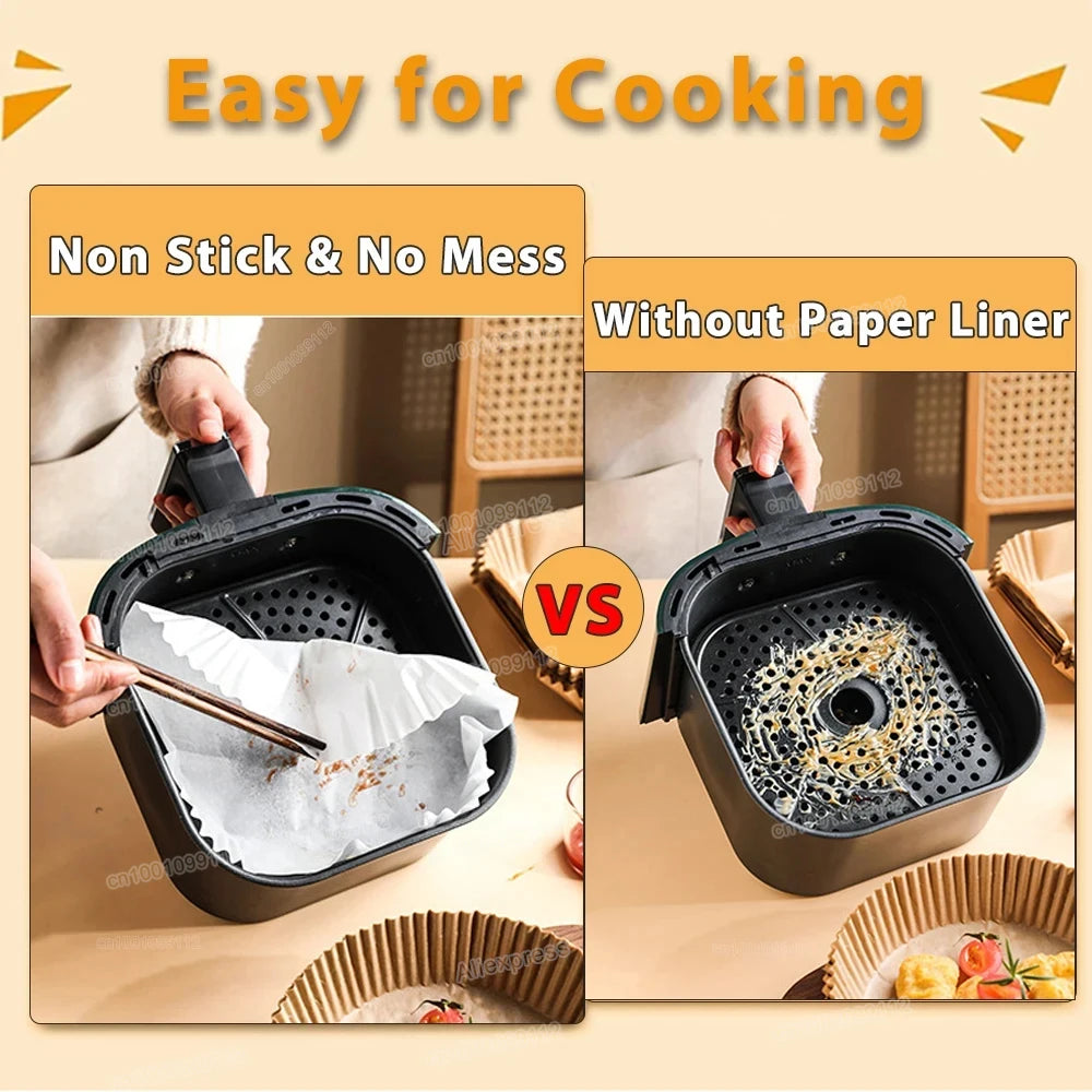Round Air Fryer Paper Liners (50/100PCS) – Non-Stick Disposable Sheets