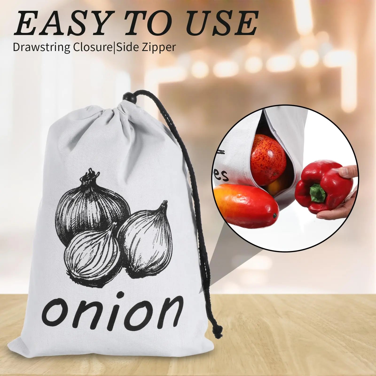 Onion & Potato Storage Bag Large Canvas Drawstring Fresh Keeper