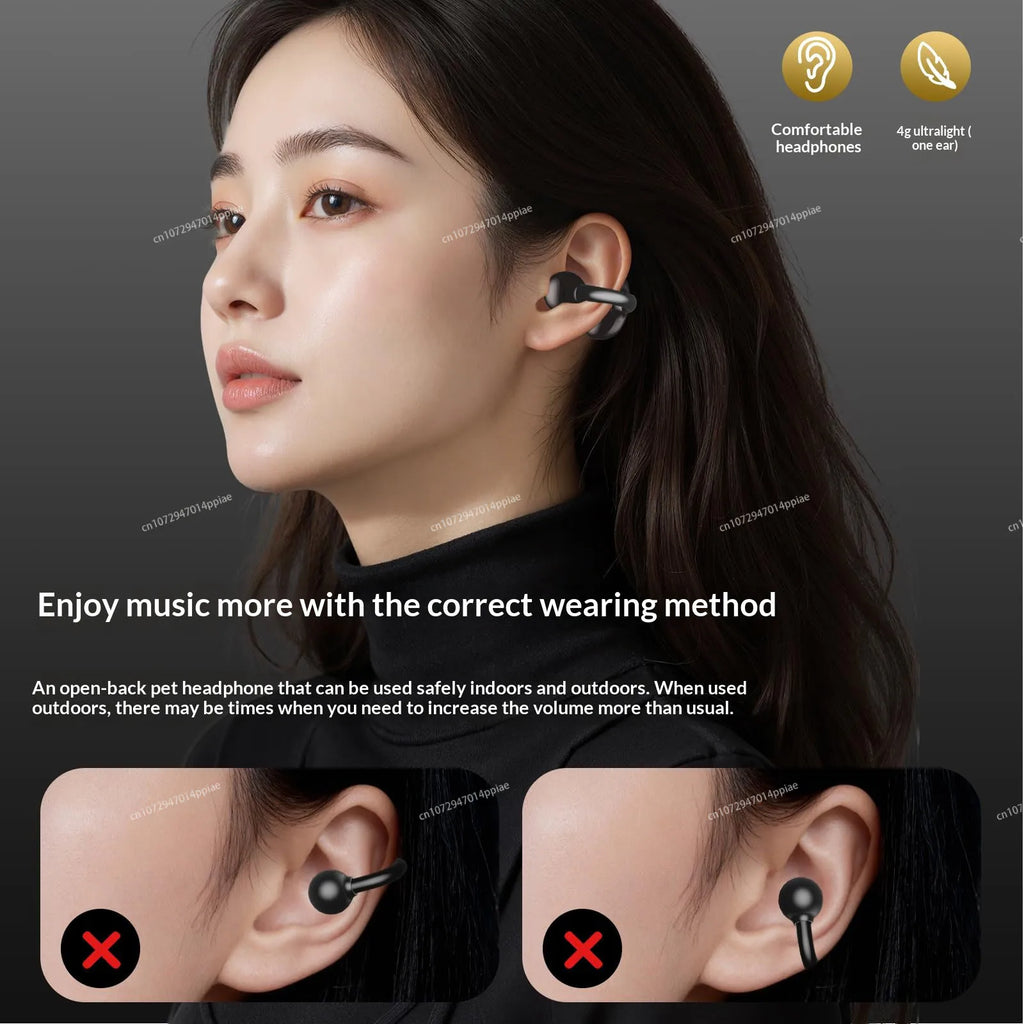 Bluetooth Clip-On Open Ear Sports Earbuds with Mic & Long Battery Life