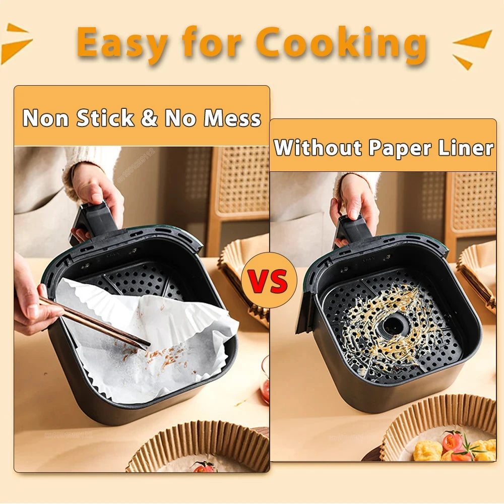 Round Air Fryer Paper Liners (50/100PCS) – Non-Stick Disposable Sheets