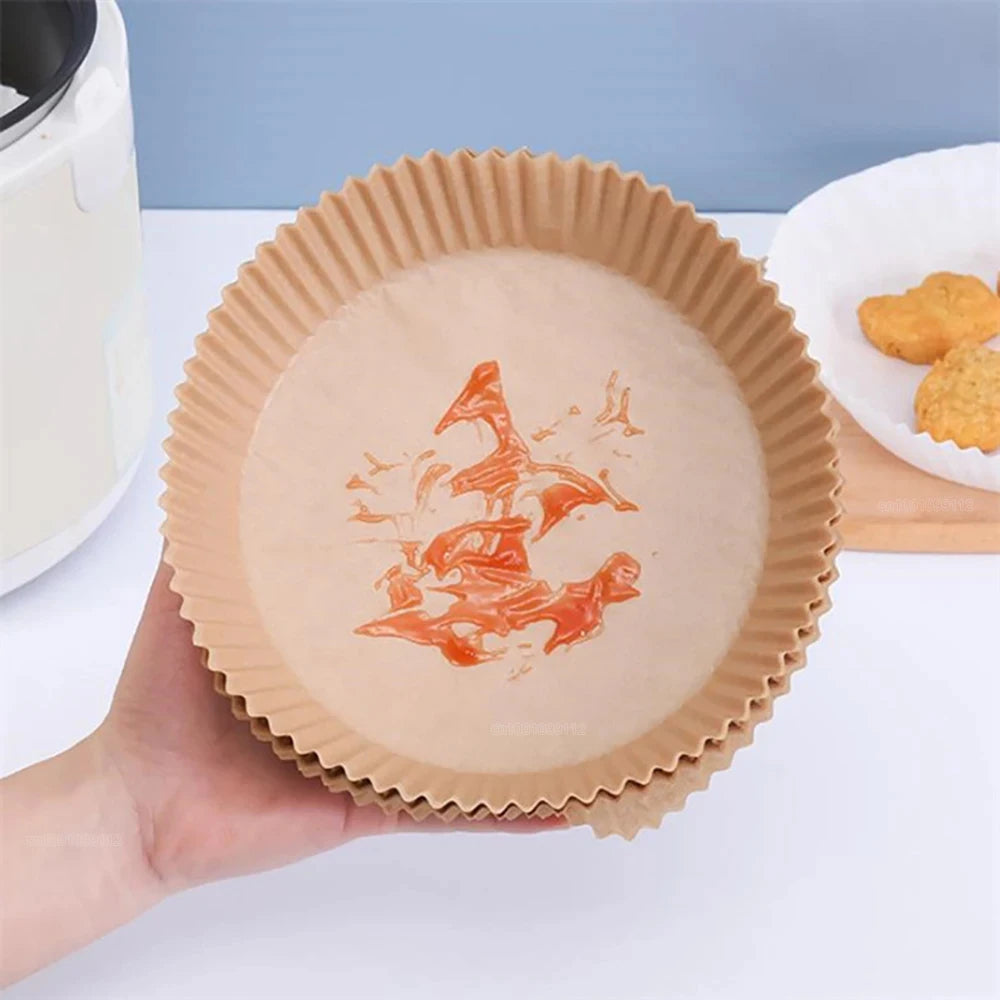 Round Air Fryer Paper Liners (50/100PCS) – Non-Stick Disposable Sheets