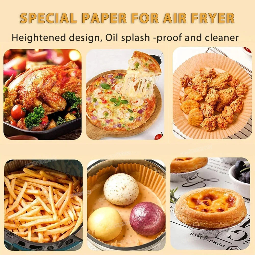 Round Air Fryer Paper Liners (50/100PCS) – Non-Stick Disposable Sheets