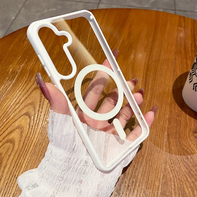 For Magsafe Wireless Charge Case for Samsung Galaxy S26 S25 FE S22 S23 Plus S24 Ultra Clear Shockproof Magnetic Bumper Cover