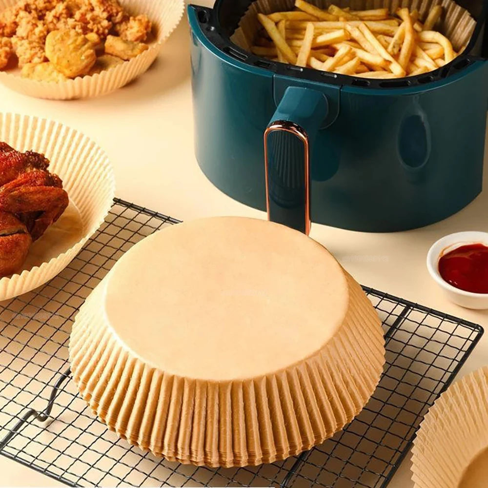 Round Air Fryer Paper Liners (50/100PCS) – Non-Stick Disposable Sheets