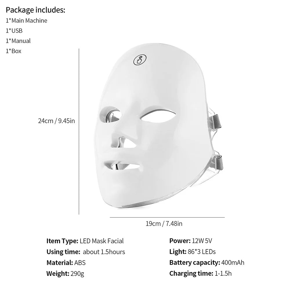 7-Color LED Face Mask – Rechargeable Anti-Aging Skin Therapy Device