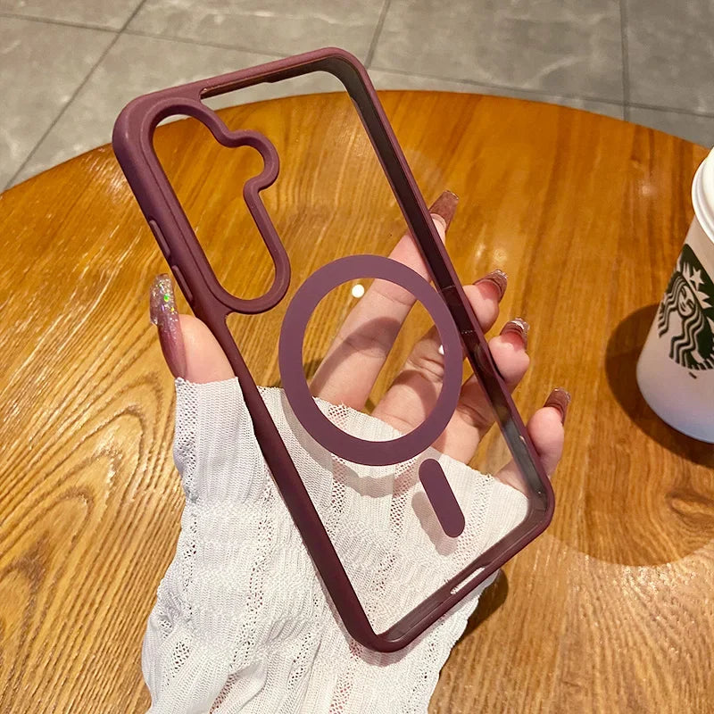For Magsafe Wireless Charge Case for Samsung Galaxy S26 S25 FE S22 S23 Plus S24 Ultra Clear Shockproof Magnetic Bumper Cover