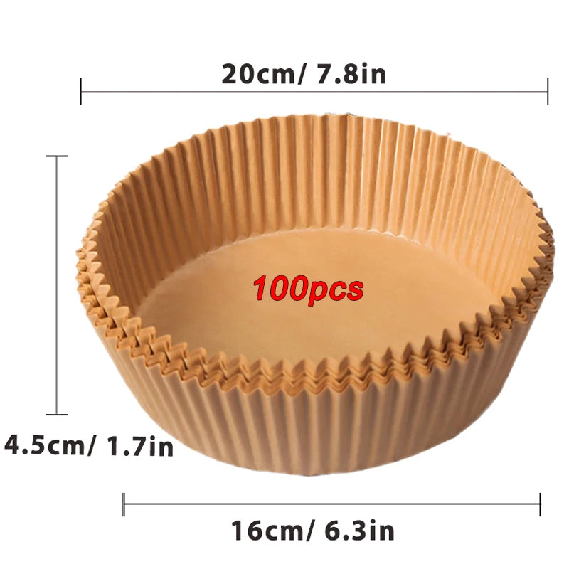 Round Air Fryer Paper Liners (50/100PCS) – Non-Stick Disposable Sheets