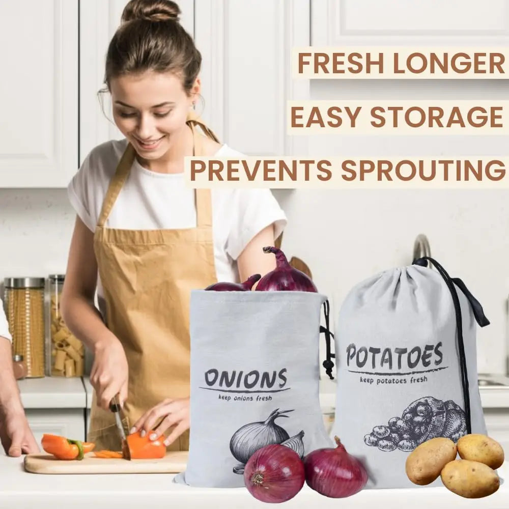 Onion & Potato Storage Bag Large Canvas Drawstring Fresh Keeper
